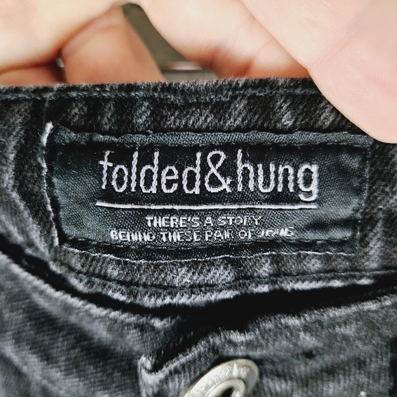 FOLDED & HUNG | slim fit high waist frayed hem cropped distressed jeans - Picture 7 of 9